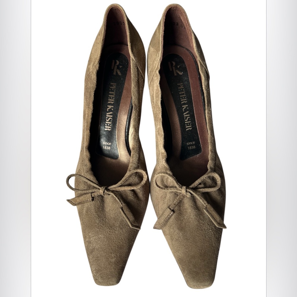 PETER KAISER Brown Suede Pointed Toe Heels with Bows Size 6.5